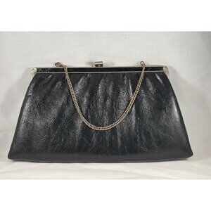 Black Clutch Evening Bag Harry Levine HL Purse USA Silver Hardware Vintage